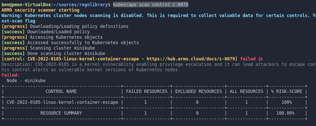 Kubescape scan results screen (CLI)