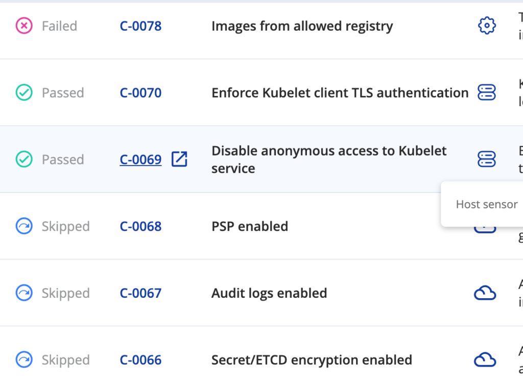 Kubescape controls status