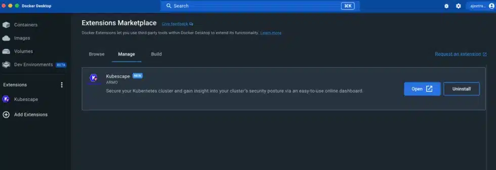 Docker Extensions Kubescape install