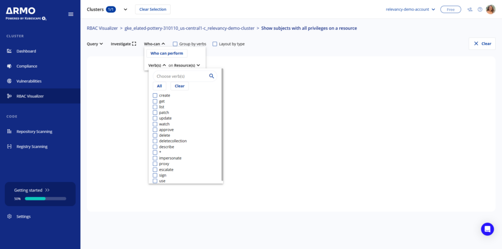 List verbs available for RBAC queries