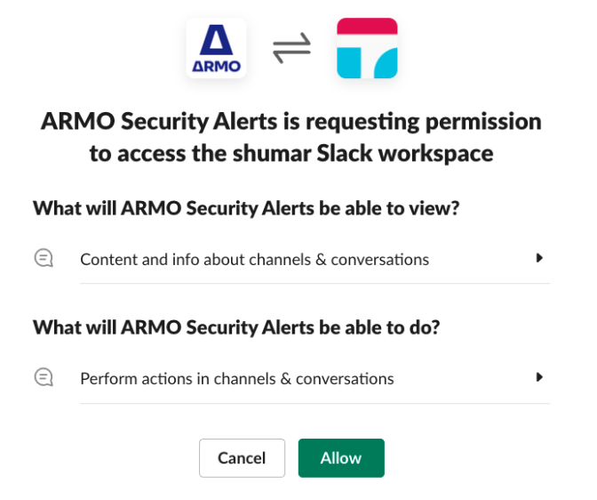 ARMO's Slack integration