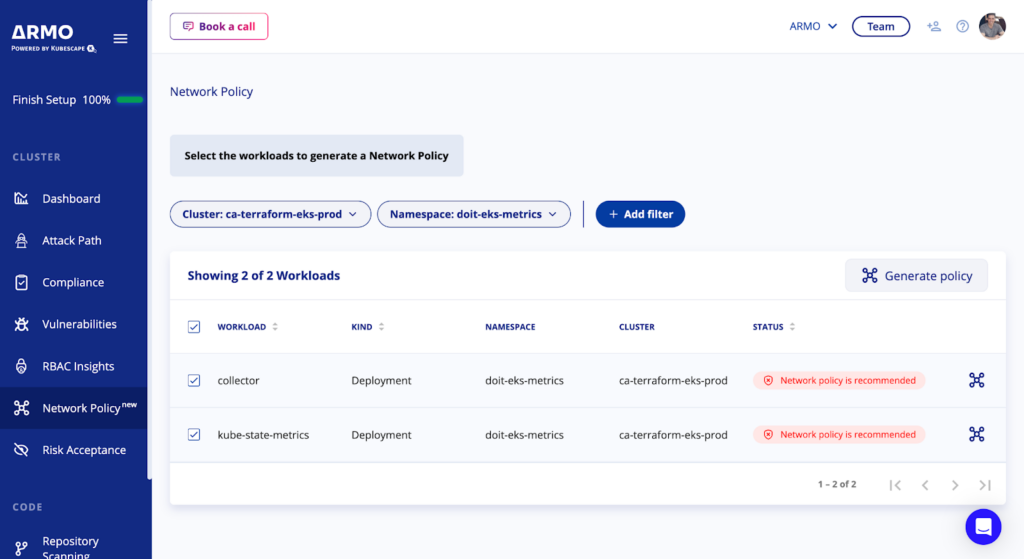 Set the scope and generate network policy